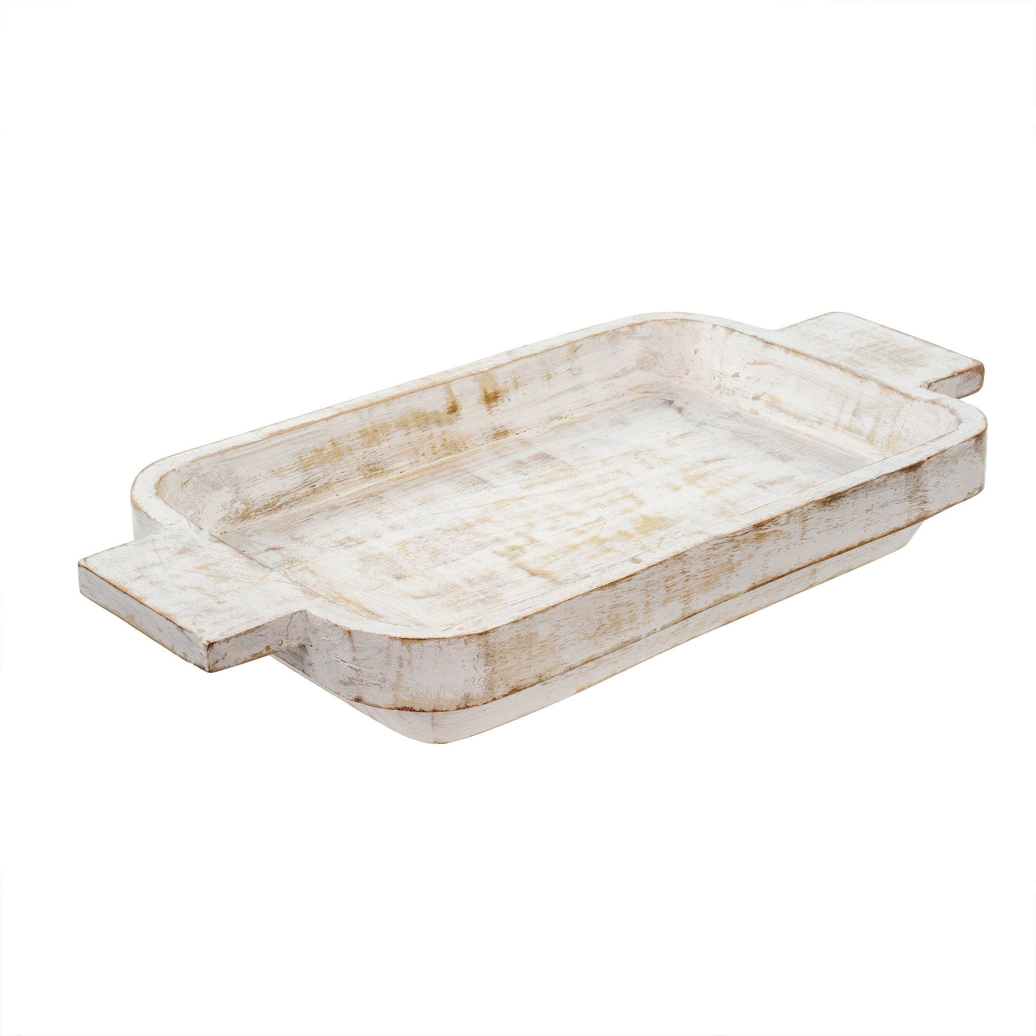 Blanc Dough Bowl – Whitewashed Mango Wood Tray