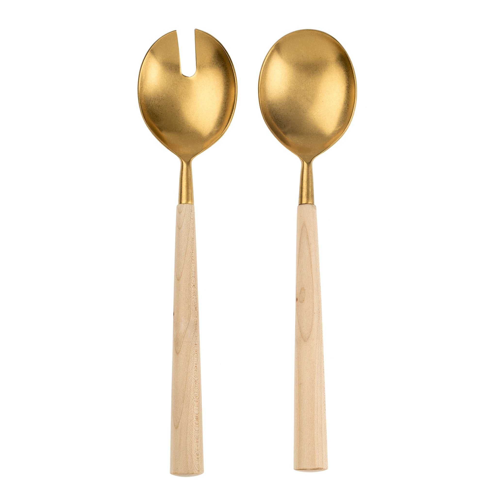 Harvest Servers – Matte Gold & Maple Wood, Set of 2