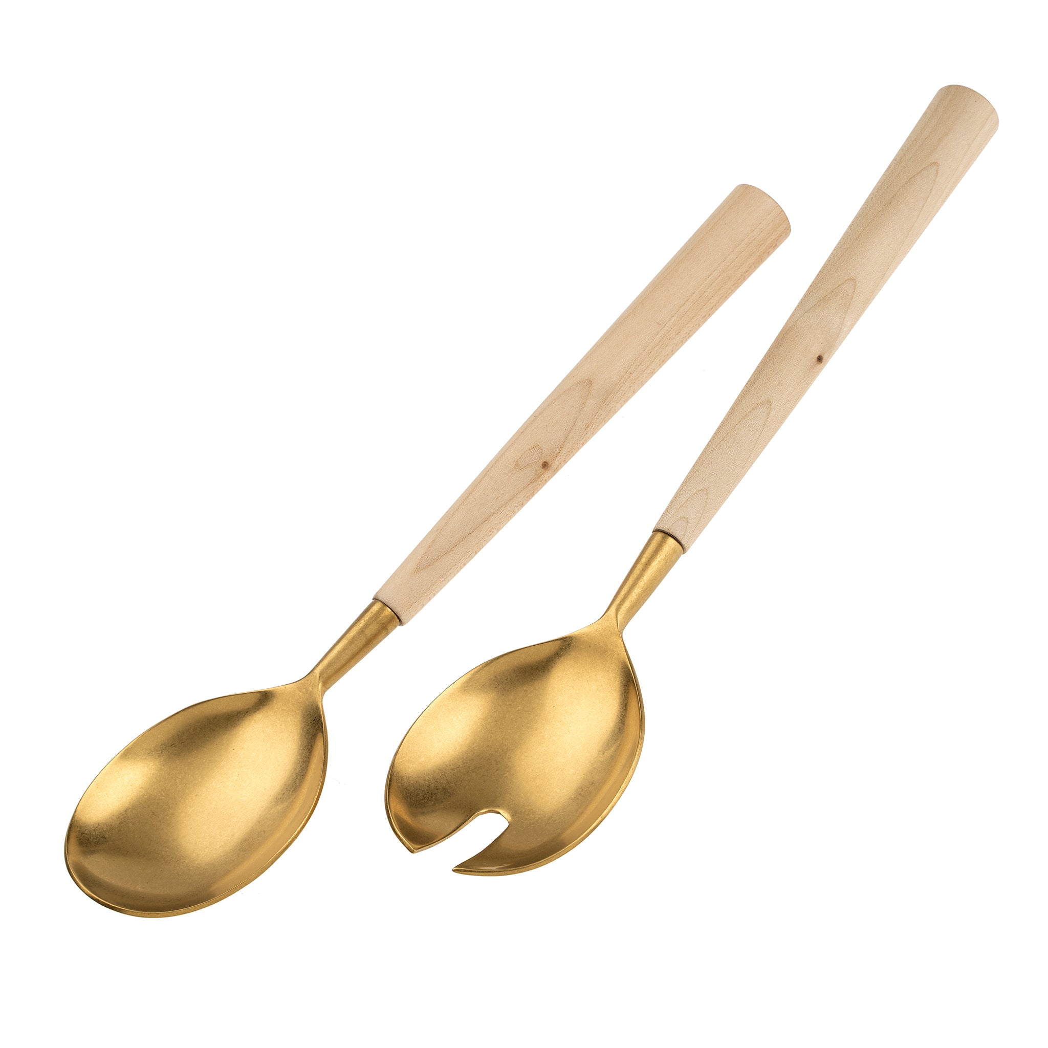 Harvest Servers – Matte Gold & Maple Wood, Set of 2