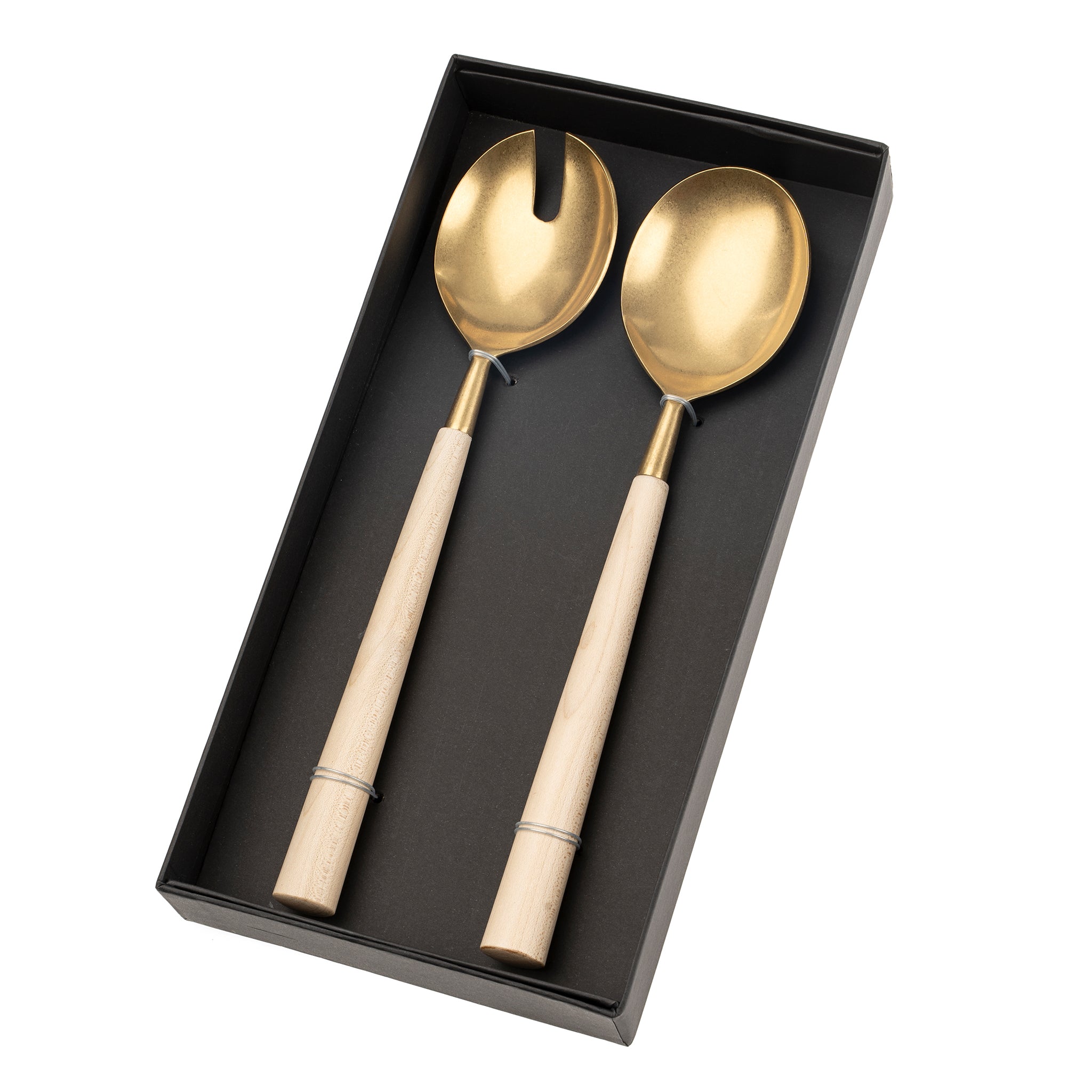Harvest Servers – Matte Gold & Maple Wood, Set of 2
