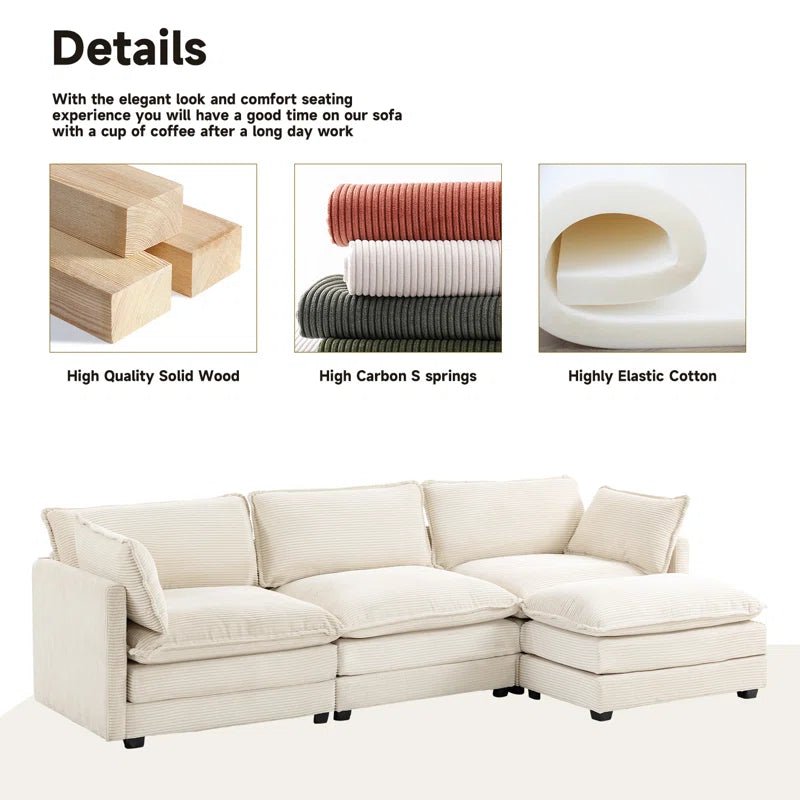 Redenius – 4-Piece Textured Corduroy Sectional