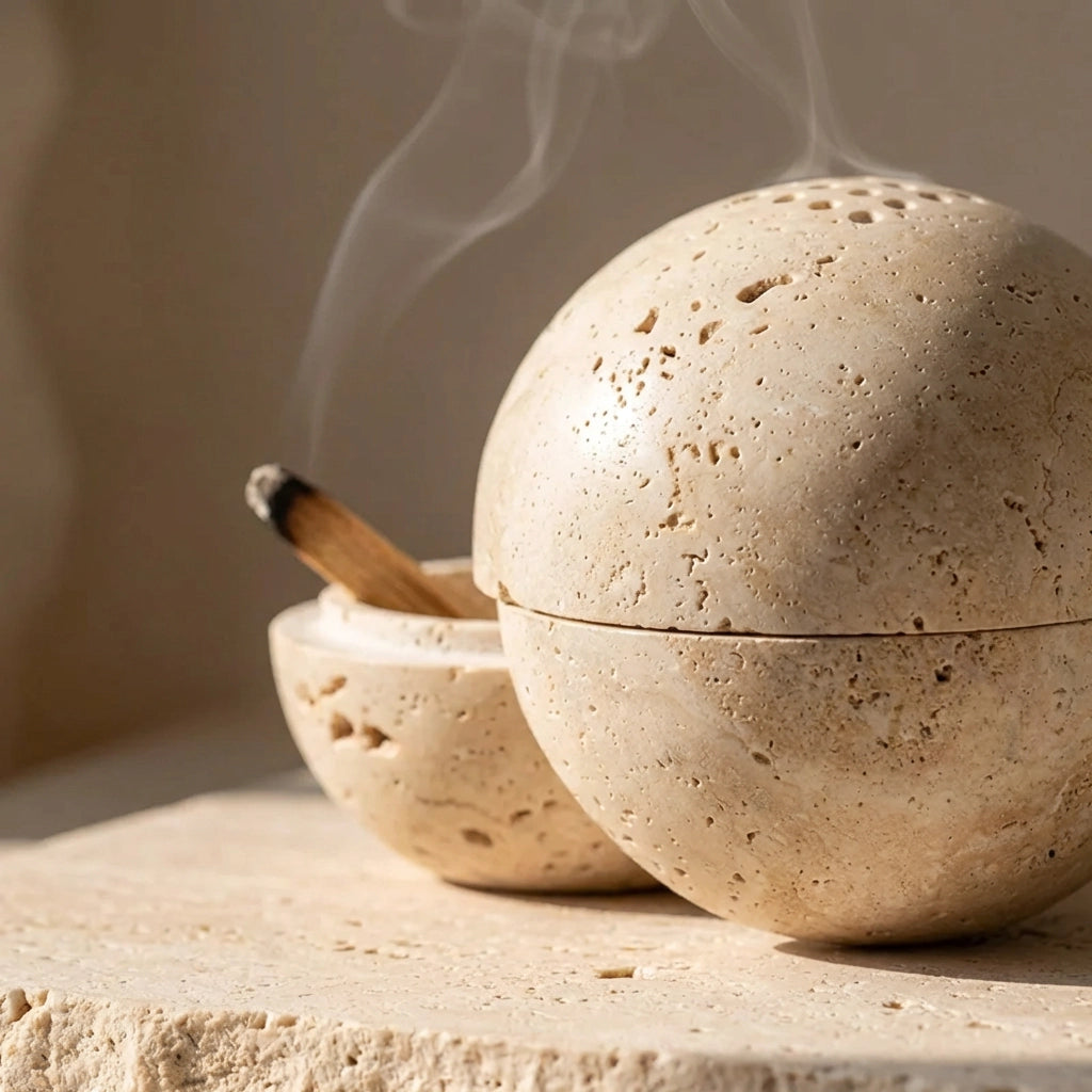 Pietra Sphere – Travertine Incense Burner