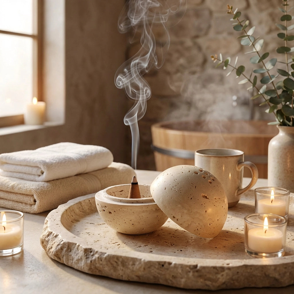 Pietra Sphere – Travertine Incense Burner
