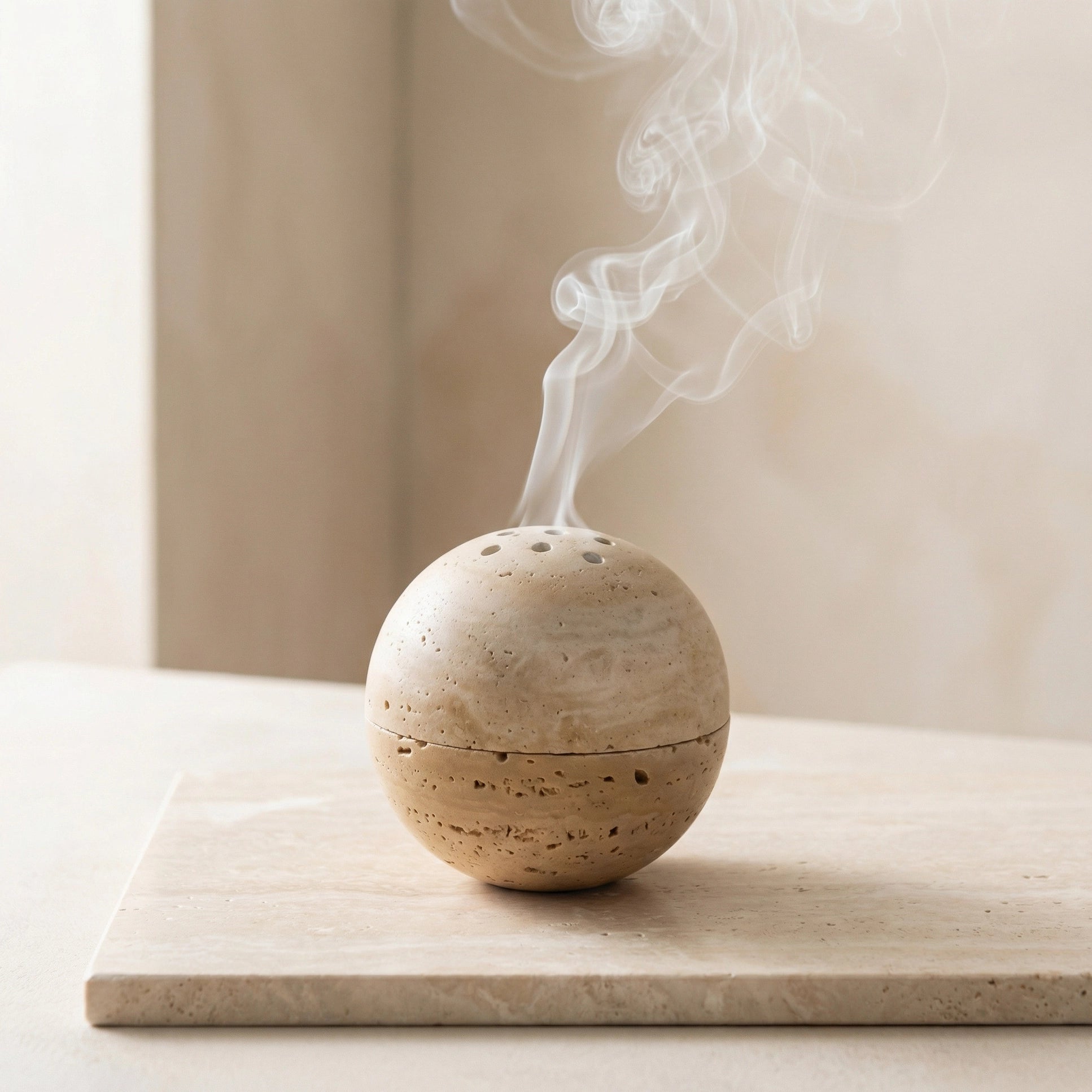 Pietra Sphere – Travertine Incense Burner