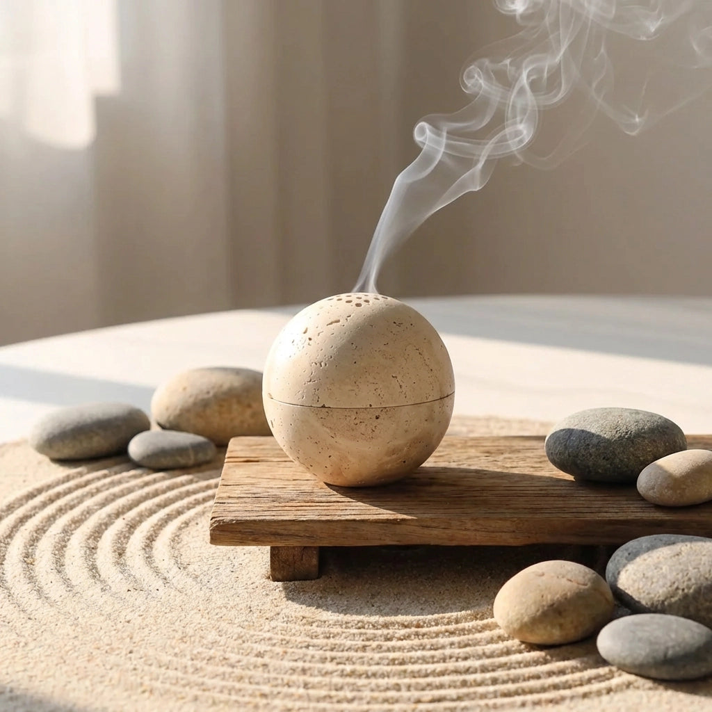 Pietra Sphere – Travertine Incense Burner