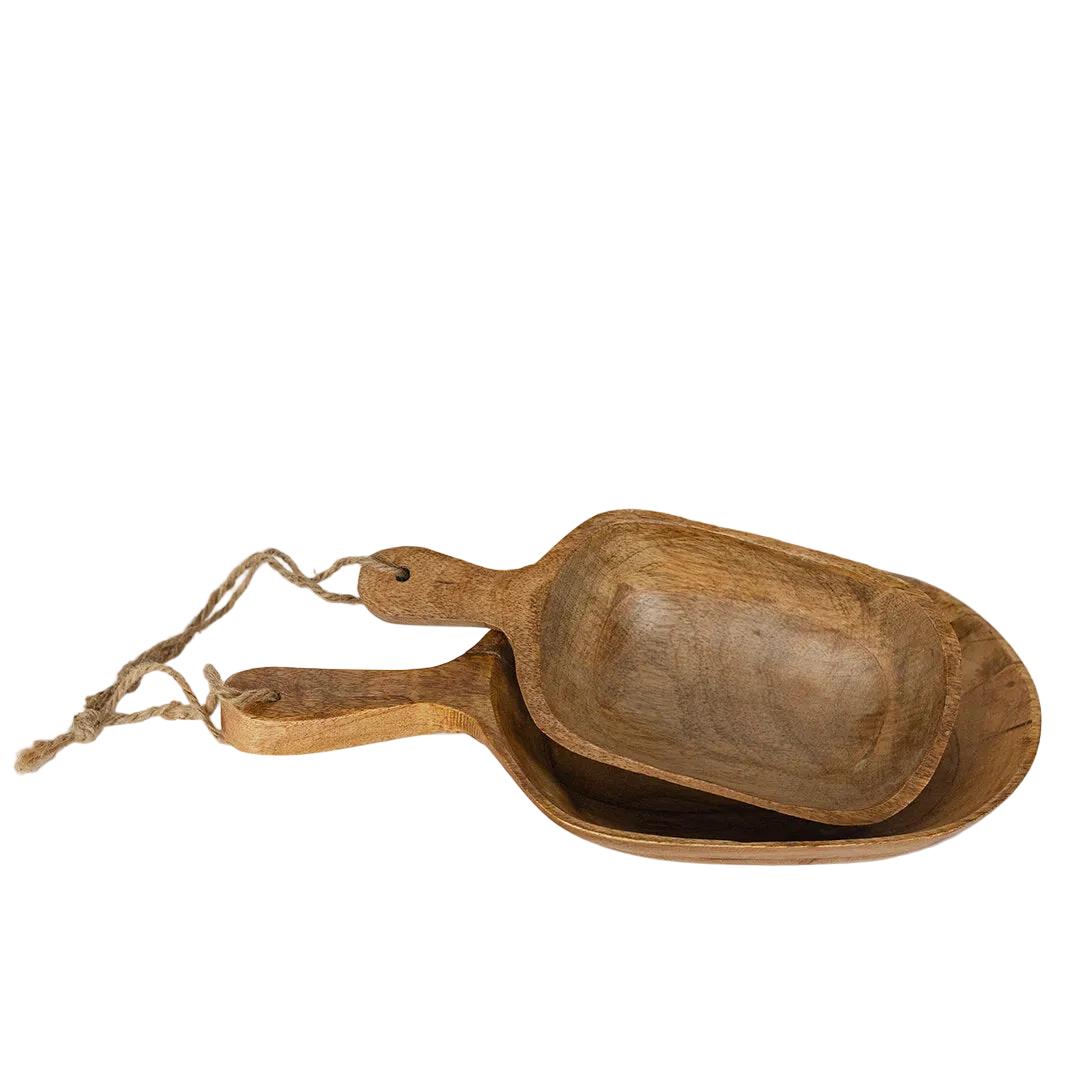 Rustique Scoop Bowls – Handled Wood, Set of 2