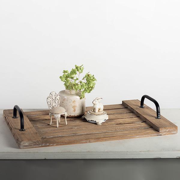 Atelier Tray – Slatted Wood & Iron Handle Tray