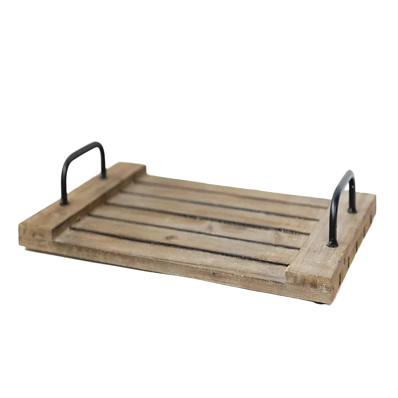 Atelier Tray – Slatted Wood & Iron Handle Tray